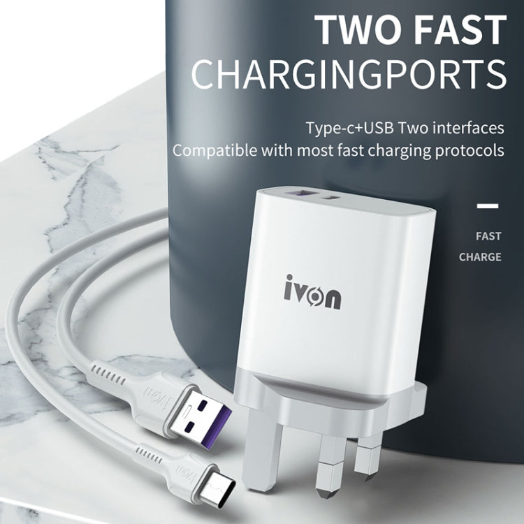 IVON AD52 18W USB-C / Type-C + USB สองพอร์ต PD ชาร์จเร็ว