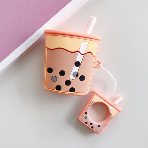 หูฟังไร้สายกันกระแทกชานมไข่มุกซิลิโคนป้องกันสำหรับ Apple AirPods 1/2, Orange, Green, Purple, Apricot