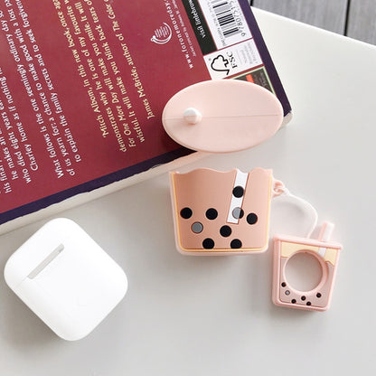 หูฟังไร้สายกันกระแทกชานมไข่มุกซิลิโคนป้องกันสำหรับ Apple AirPods 1/2, Orange, Green, Purple, Apricot