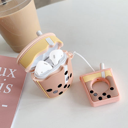 หูฟังไร้สายกันกระแทกชานมไข่มุกซิลิโคนป้องกันสำหรับ Apple AirPods 1/2, Orange, Green, Purple, Apricot