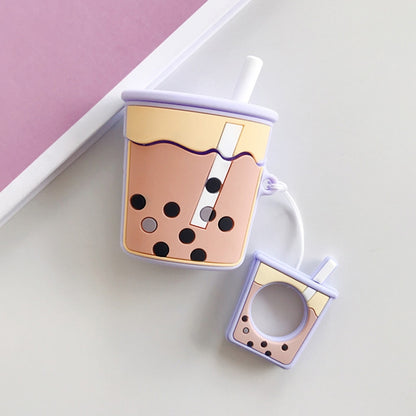 หูฟังไร้สายกันกระแทกชานมไข่มุกซิลิโคนป้องกันสำหรับ Apple AirPods 1/2, Orange, Green, Purple, Apricot