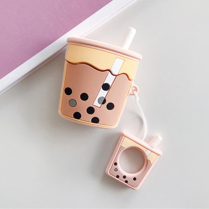 หูฟังไร้สายกันกระแทกชานมไข่มุกซิลิโคนป้องกันสำหรับ Apple AirPods 1/2, Orange, Green, Purple, Apricot