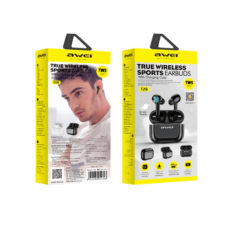 awei T29 Bluetooth V5.0 TWS True Wireless Sports ชุดหูฟังพร้อมเคสชาร์จ