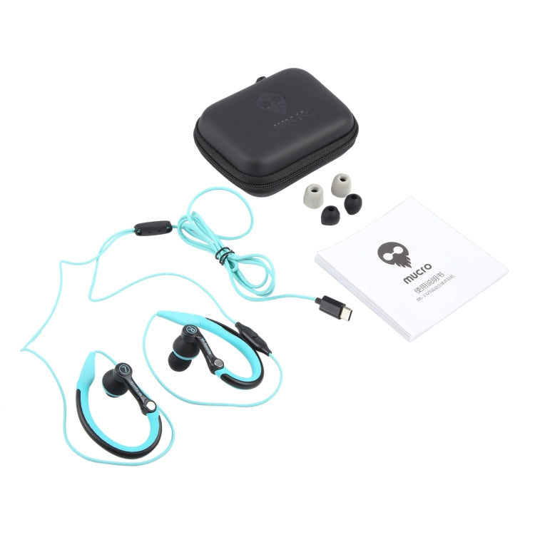 Mucro Type-C Plug In-Ear Sport Earhook หูฟังสเตอริโอแบบมีสายสำหรับวิ่งออกกำลังกาย, Type-C