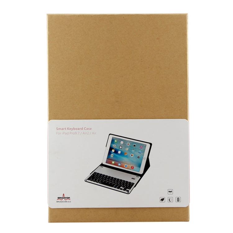 FT-1038B ที่ถอดออกได้บลูทูธ 3.0 แป้นพิมพ์อลูมิเนียมอัลลอยด์ + หนังแกะเนื้อหนังกรณีแท็บเล็ตสำหรับ iPad Air / Air 2 / iPad Pro 9.7 นิ้วพร้อมน้ำขับไล่ / การปรับมุมสามเกียร์ / แม่เหล็ก / ฟังก์ชั่นการนอนหลับ, FT-1038B