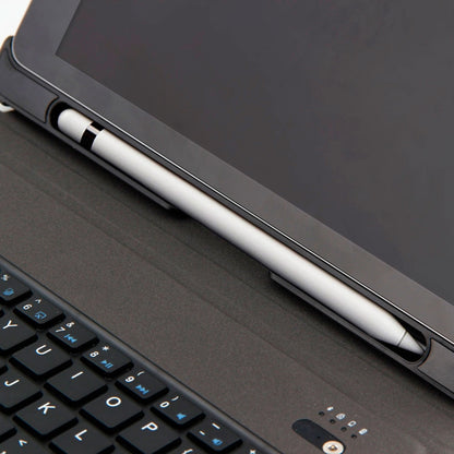 T-201 บลูทูธแบบถอดได้ 3.0 คีย์บอร์ดบางเฉียบ + เคสแท็บเล็ตหนังเนื้อ Lambskin สำหรับ iPad Air / Air 2 / iPad Pro 9.7 นิ้ว รองรับการปรับหลายมุม, T-201