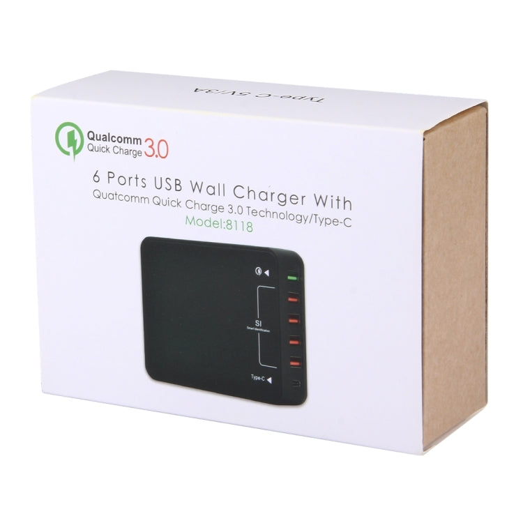 Q8118 1 Quick Charge 3.0 + 4 USB ระบุตัวตนอัจฉริยะ + 1 USB-C / Type-C 3.1 เครื่องชาร์จ USB บนเดสก์ท็อป