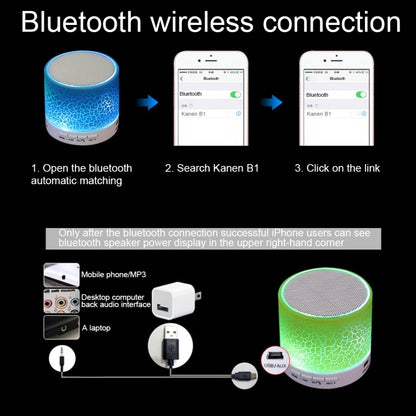 A9 มินิแบบพกพา Glare Crack ลำโพงสเตอริโอ Bluetooth พร้อมไฟ LED, ไมโครโฟนในตัว, รองรับการโทรแบบแฮนด์ฟรีและการ์ด TF