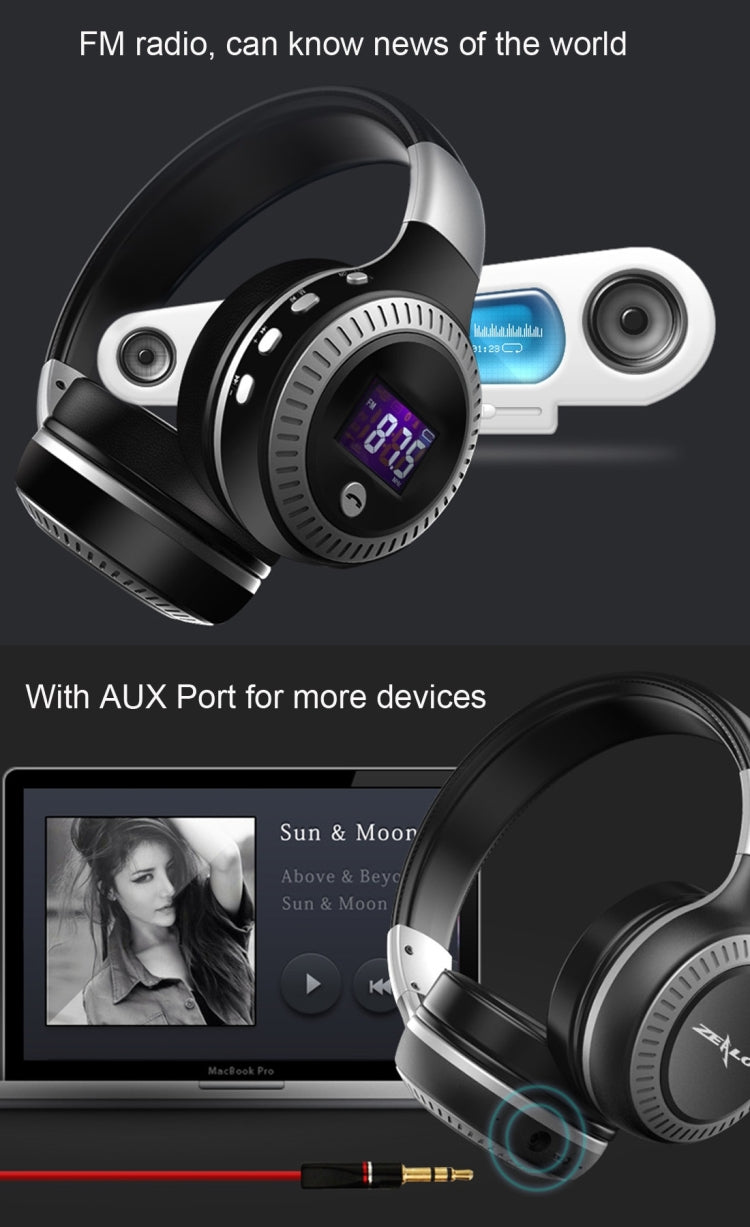 Zealot B19 ชุดหูฟังเพลงสเตอริโอ Bluetooth แบบคาดศีรษะพับได้พร้อมจอแสดงผลสำหรับ iPhone, Galaxy, Huawei, Xiaomi, LG, HTC และสมาร์ทโฟนอื่น ๆ