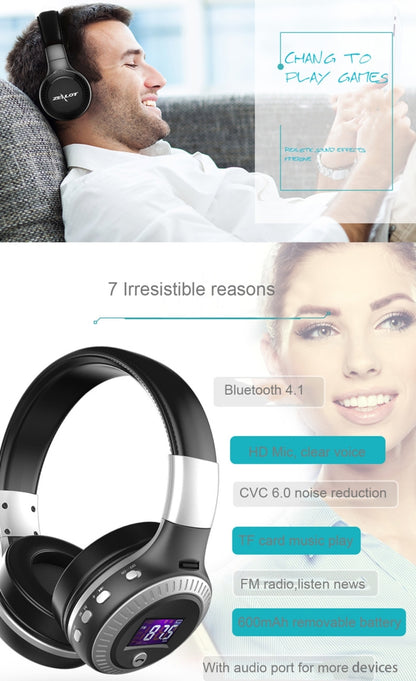 Zealot B19 ชุดหูฟังเพลงสเตอริโอ Bluetooth แบบคาดศีรษะพับได้พร้อมจอแสดงผลสำหรับ iPhone, Galaxy, Huawei, Xiaomi, LG, HTC และสมาร์ทโฟนอื่น ๆ