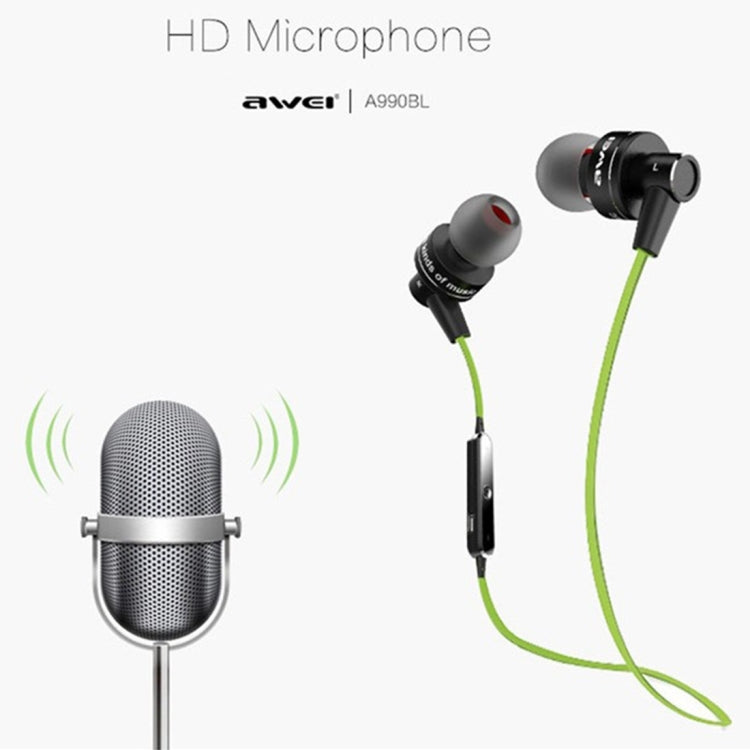 AWEI A990BL หูฟังสเตอริโอ Bluetooth ไร้สายพร้อมระบบควบคุมสายไฟ + ไมโครโฟนรองรับการโทรแบบแฮนด์ฟรี