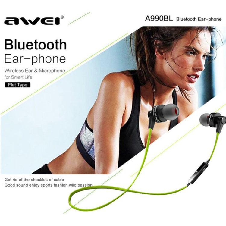 AWEI A990BL หูฟังสเตอริโอ Bluetooth ไร้สายพร้อมระบบควบคุมสายไฟ + ไมโครโฟนรองรับการโทรแบบแฮนด์ฟรี