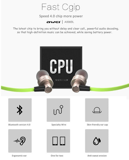 AWEI A990BL หูฟังสเตอริโอ Bluetooth ไร้สายพร้อมระบบควบคุมสายไฟ + ไมโครโฟนรองรับการโทรแบบแฮนด์ฟรี