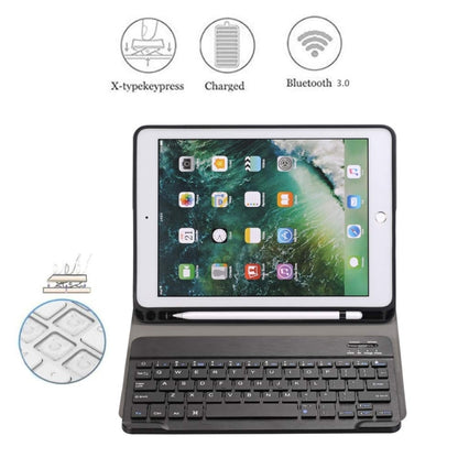 คีย์บอร์ด Bluetooth แบบถอดได้ + เคสแท็บเล็ตหนังพลิกแนวนอนพร้อมตัวยึดและที่ใส่ดินสอสำหรับ iPad Pro 9.7 นิ้ว, iPad Air, iPad Air 2, iPad 9.7 นิ้ว (2017), iPad 9.7 นิ้ว (2018), A07B Black, A07B Gold, A07B Blue, A07B Rose Gold