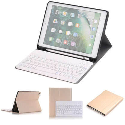 คีย์บอร์ด Bluetooth แบบถอดได้ + เคสแท็บเล็ตหนังพลิกแนวนอนพร้อมตัวยึดและที่ใส่ดินสอสำหรับ iPad Pro 9.7 นิ้ว, iPad Air, iPad Air 2, iPad 9.7 นิ้ว (2017), iPad 9.7 นิ้ว (2018), A07B Black, A07B Gold, A07B Blue, A07B Rose Gold
