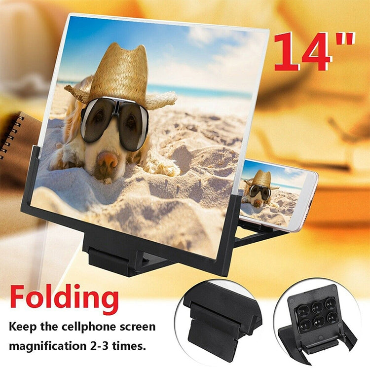 F3 14 นิ้วป้องกันรังสี Universal โทรศัพท์มือถือหน้าจอเครื่องขยายเสียง 3D HD เครื่องขยายเสียงวิดีโอพร้อมขาตั้ง, 14 inch Black, 14 inch White