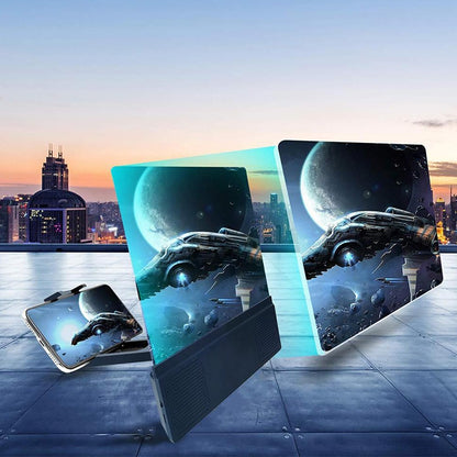 F5 12 นิ้ว Universal Mobile Phone Screen Amplifier เครื่องขยายเสียงวิดีโอ HD พร้อมขาตั้งและลำโพง รุ่นชาร์จ, 12 inch Charging Version