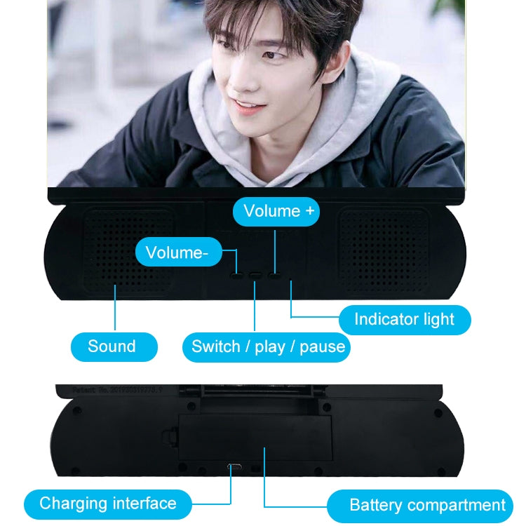 F9 10 นิ้ว Universal Chargeable โทรศัพท์มือถือหน้าจอเครื่องขยายเสียงเครื่องขยายเสียงวิดีโอ HD พร้อมขาตั้งซิลิโคนดูดและลำโพงบลูทูธ, 10 inch Black, 10 inch White