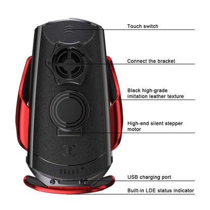Q2 15W การหมุนสากลอินฟราเรดเหนี่ยวนำแม่เหล็กรถชาร์จไร้สายที่วางโทรศัพท์มือถือที่มีไมโคร USB 8 พิน + Type-C / USB-C ขั้วต่อแม่เหล็ก, Q2 Black, Q2 Red, Q2 Silver