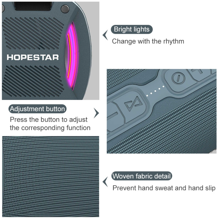 HOPESTAR H24 Pro TWS ลำโพงบลูทู ธ พื้นผิวทอกันน้ำกลางแจ้งแบบพกพาพร้อมแสงจังหวะรองรับการโทรแบบแฮนด์ฟรีและดิสก์ U และการ์ด TF และ 3.5 มม. AUX และ FM, H24 Pro Black, H24 Pro Grey, H24 Pro Blue, H24 Pro Red