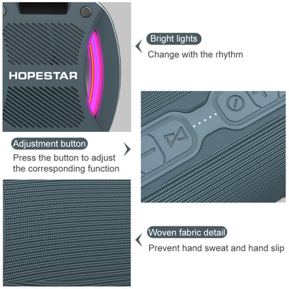HOPESTAR H24 Pro TWS ลำโพงบลูทู ธ พื้นผิวทอกันน้ำกลางแจ้งแบบพกพาพร้อมแสงจังหวะรองรับการโทรแบบแฮนด์ฟรีและดิสก์ U และการ์ด TF และ 3.5 มม. AUX และ FM, H24 Pro Black, H24 Pro Grey, H24 Pro Blue, H24 Pro Red