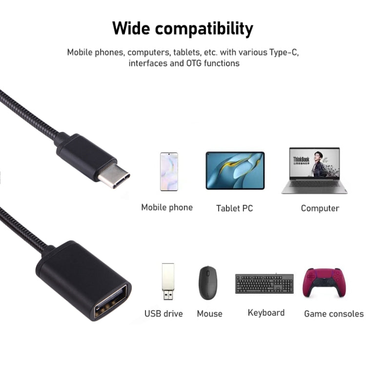 8.3 ซม. USB หญิงถึง Type-C ชายสายโลหะ OTG สายชาร์จสายเคเบิลข้อมูล