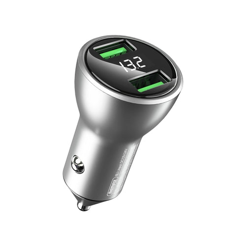 REMAX RCC106 Vitor Series 3.4A เครื่องชาร์จในรถยนต์อินเทอร์เฟซ USB คู่พร้อมจอแสดงผลดิจิตอล, with Digital Display Silver