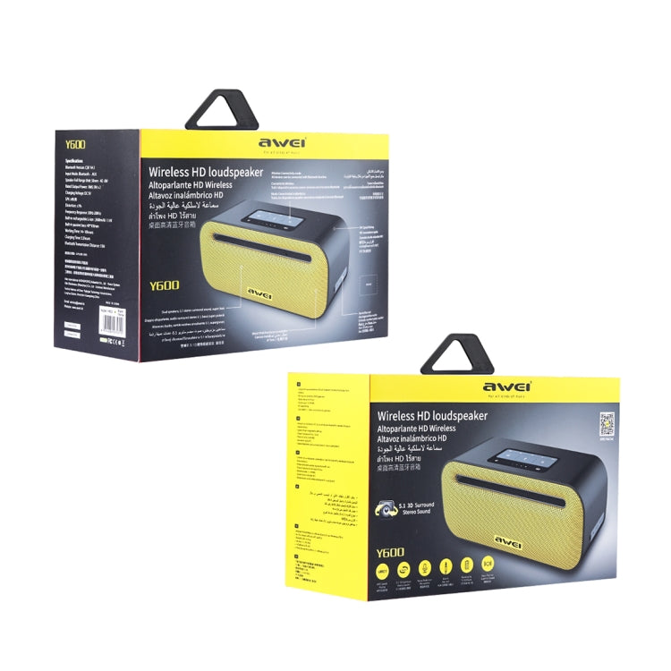 awei Y600 ลำโพงบลูทูธไร้สายพร้อมสเตอริโอ 3D, ไมโครโฟนในตัว, รองรับการ์ด TF / AUX / NFC, Y600