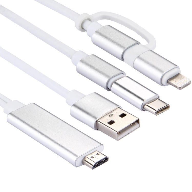 3 in 1 Micro USB และ 8 Pin และ Type-C ถึง HDMI HD 1080P HDTV Adapter Cable