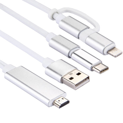 3 in 1 Micro USB และ 8 Pin และ Type-C ถึง HDMI HD 1080P HDTV Adapter Cable