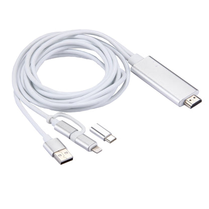 3 in 1 Micro USB และ 8 Pin และ Type-C ถึง HDMI HD 1080P HDTV Adapter Cable