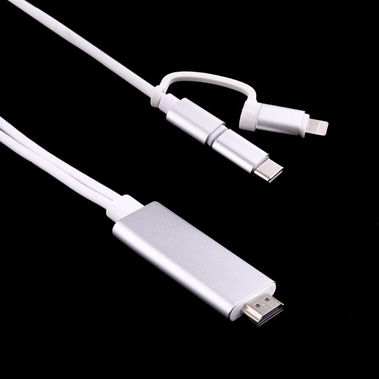 3 in 1 Micro USB และ 8 Pin และ Type-C ถึง HDMI HD 1080P HDTV Adapter Cable