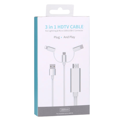 3 in 1 Micro USB และ 8 Pin และ Type-C ถึง HDMI HD 1080P HDTV Adapter Cable