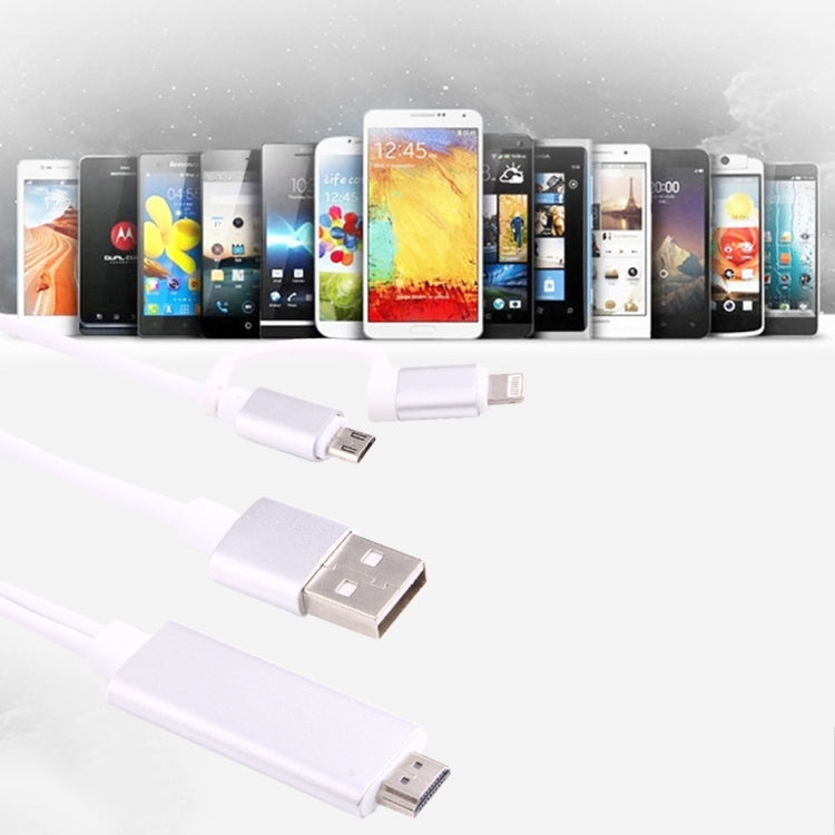 3 in 1 Micro USB และ 8 Pin และ Type-C ถึง HDMI HD 1080P HDTV Adapter Cable