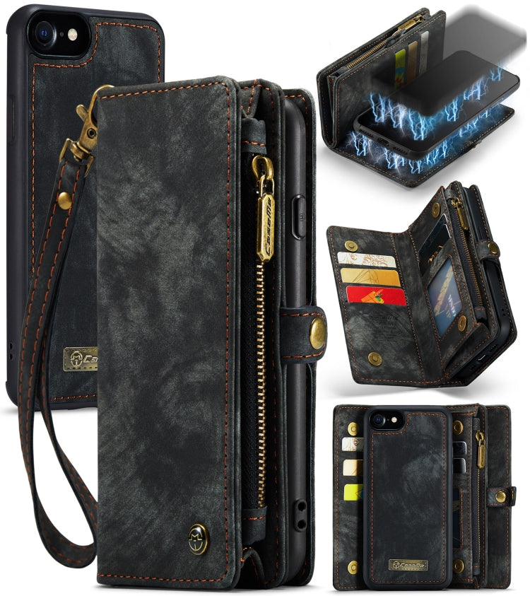 CaseMe สำหรับ iPhone 8 และ 7 กระเป๋าสตางค์หนังมัลติฟังก์ชั่นพร้อมเคสและตัวยึดด้านหลังพีซีแบบแม่เหล็กที่ถอดออกได้ & ช่องใส่การ์ด 10 ช่อง & ช่องใส่เงินสด 3 ช่อง & กระเป๋าสตางค์ซิป 1 อัน & กรอบรูป 2 อัน & ตัวล็อคแม่เหล็ก 3 อัน, For iPhone 8 & 7, For 8 & 7
