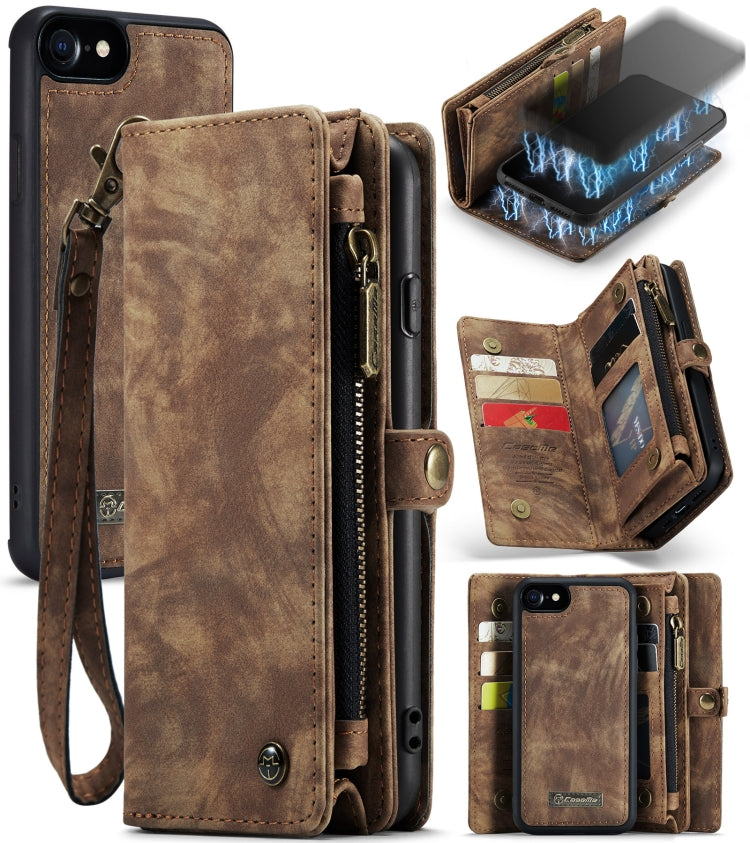 CaseMe สำหรับ iPhone 8 และ 7 กระเป๋าสตางค์หนังมัลติฟังก์ชั่นพร้อมเคสและตัวยึดด้านหลังพีซีแบบแม่เหล็กที่ถอดออกได้ & ช่องใส่การ์ด 10 ช่อง & ช่องใส่เงินสด 3 ช่อง & กระเป๋าสตางค์ซิป 1 อัน & กรอบรูป 2 อัน & ตัวล็อคแม่เหล็ก 3 อัน, For iPhone 8 & 7, For 8 & 7