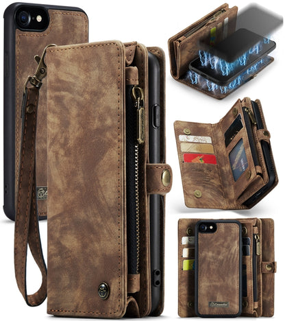 CaseMe สำหรับ iPhone 8 และ 7 กระเป๋าสตางค์หนังมัลติฟังก์ชั่นพร้อมเคสและตัวยึดด้านหลังพีซีแบบแม่เหล็กที่ถอดออกได้ & ช่องใส่การ์ด 10 ช่อง & ช่องใส่เงินสด 3 ช่อง & กระเป๋าสตางค์ซิป 1 อัน & กรอบรูป 2 อัน & ตัวล็อคแม่เหล็ก 3 อัน, For iPhone 8 & 7, For 8 & 7