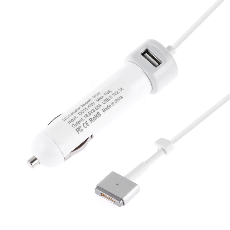 เครื่องชาร์จในรถยนต์อินเทอร์เฟซ USB 60W 5.1V 2.1A พร้อมสายเคเบิลข้อมูลอินเทอร์เฟซ MagSafe 2 16.5V 3.65A T, 16.5V 3.65A T MagSafe 2
