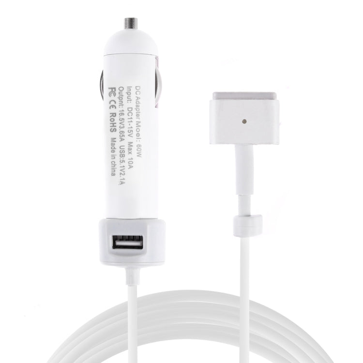 เครื่องชาร์จในรถยนต์อินเทอร์เฟซ USB 60W 5.1V 2.1A พร้อมสายเคเบิลข้อมูลอินเทอร์เฟซ MagSafe 2 16.5V 3.65A T, 16.5V 3.65A T MagSafe 2