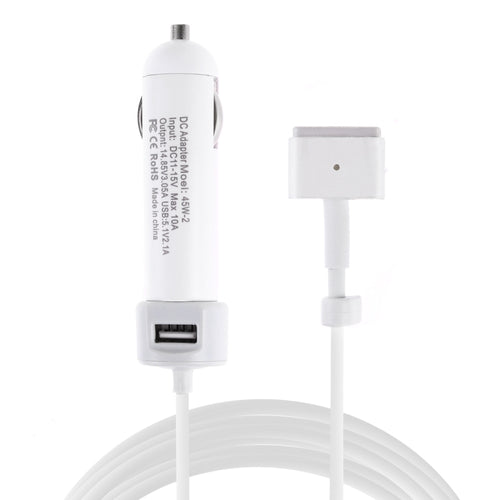 45W-2 5.1V 2.1A เครื่องชาร์จในรถยนต์อินเทอร์เฟซ USB พร้อมสายเคเบิลข้อมูลอินเทอร์เฟซ MagSafe 2 14.85V 3.05A T, 14.85V 3.05A T MagSafe 2