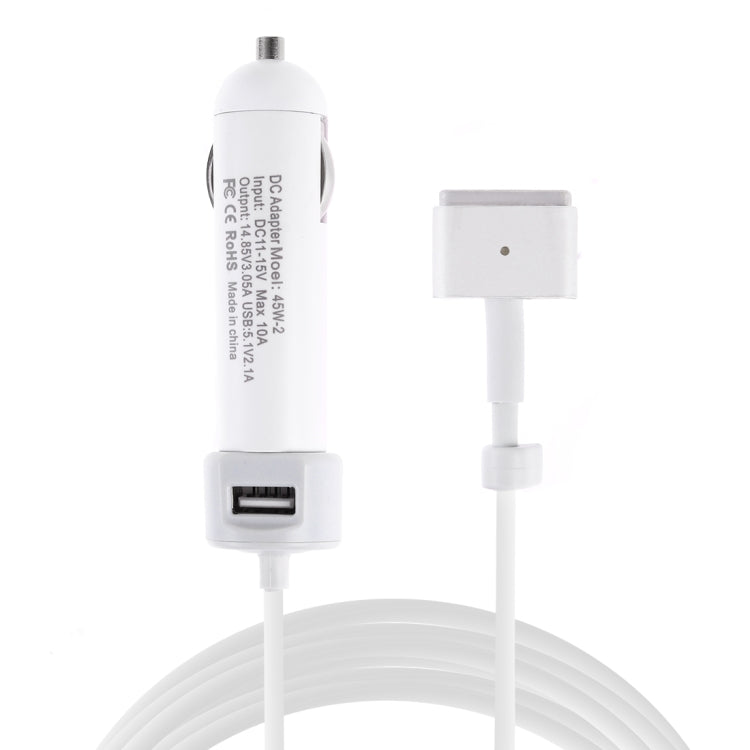 45W-2 5.1V 2.1A เครื่องชาร์จในรถยนต์อินเทอร์เฟซ USB พร้อมสายเคเบิลข้อมูลอินเทอร์เฟซ MagSafe 2 14.85V 3.05A T, 14.85V 3.05A T MagSafe 2