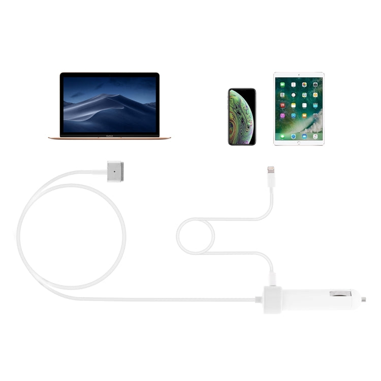 45W-2 5.1V 2.1A เครื่องชาร์จในรถยนต์อินเทอร์เฟซ USB พร้อมสายเคเบิลข้อมูลอินเทอร์เฟซ MagSafe 2 14.85V 3.05A T, 14.85V 3.05A T MagSafe 2