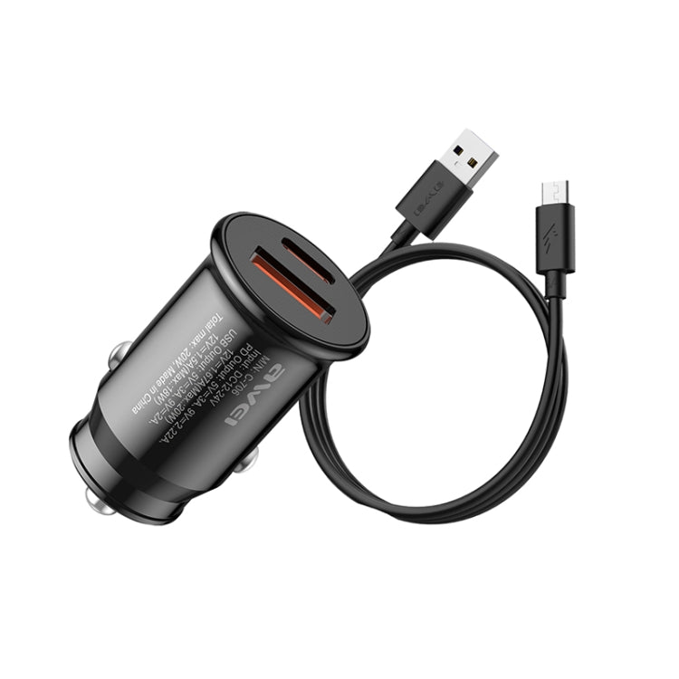 awei C-706 20W PD Type-C + QC 3.0 Type-A ที่ชาร์จแบตในรถพร้อมสายเคเบิลข้อมูล CL-110T, C-706