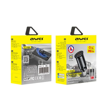 awei C-706 20W PD Type-C + QC 3.0 Type-A ที่ชาร์จแบตในรถพร้อมสายเคเบิลข้อมูล CL-110T, C-706
