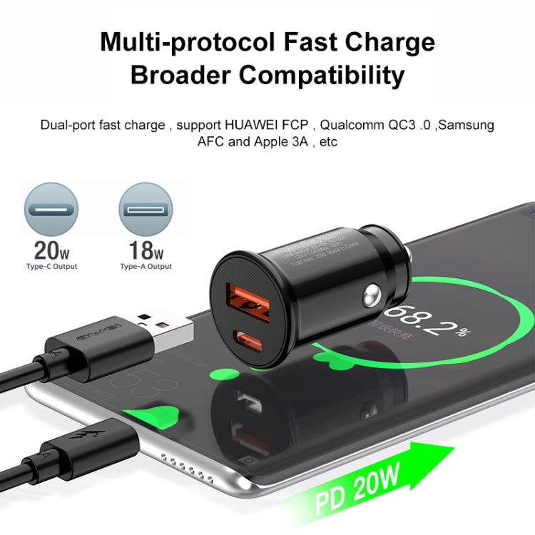 awei C-706 20W PD Type-C + QC 3.0 Type-A ที่ชาร์จแบตในรถพร้อมสายเคเบิลข้อมูล CL-110T, C-706