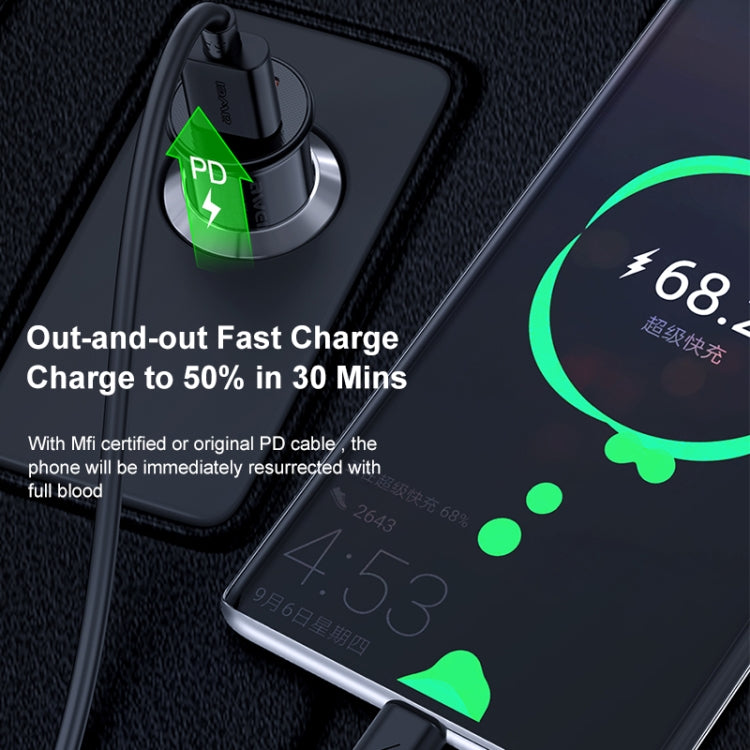 awei C-706 20W PD Type-C + QC 3.0 Type-A ที่ชาร์จแบตในรถพร้อมสายเคเบิลข้อมูล CL-110T, C-706