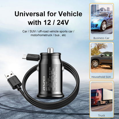 awei C-706 20W PD Type-C + QC 3.0 Type-A ที่ชาร์จแบตในรถพร้อมสายเคเบิลข้อมูล CL-110T, C-706