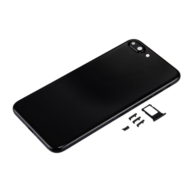 6 in 1 สำหรับ iPhone 7 Plus (ฝาหลัง + ถาดใส่การ์ด + ปุ่มควบคุมระดับเสียง + ปุ่มเปิดปิด + ปุ่มปิดเสียงเครื่องสั่น + ป้าย) ฝาครอบตัวเครื่องแบบเต็ม (Jet Black), For iPhone 7 Plus Jet Black