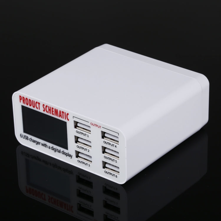 899 30W QC 3.0 6 พอร์ต USB ที่ชาร์จเร็วพร้อมจอแสดงผลดิจิตอล LCD, ปลั๊ก EU, 899