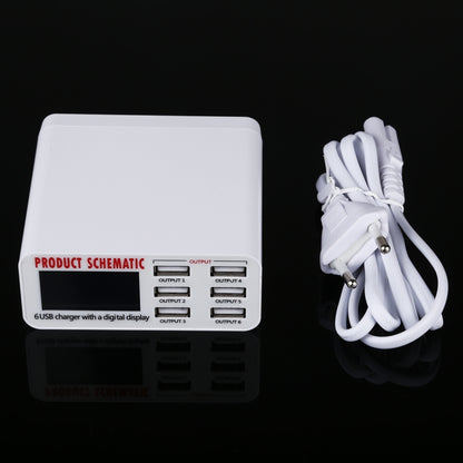 899 30W QC 3.0 6 พอร์ต USB ที่ชาร์จเร็วพร้อมจอแสดงผลดิจิตอล LCD, ปลั๊ก EU, 899